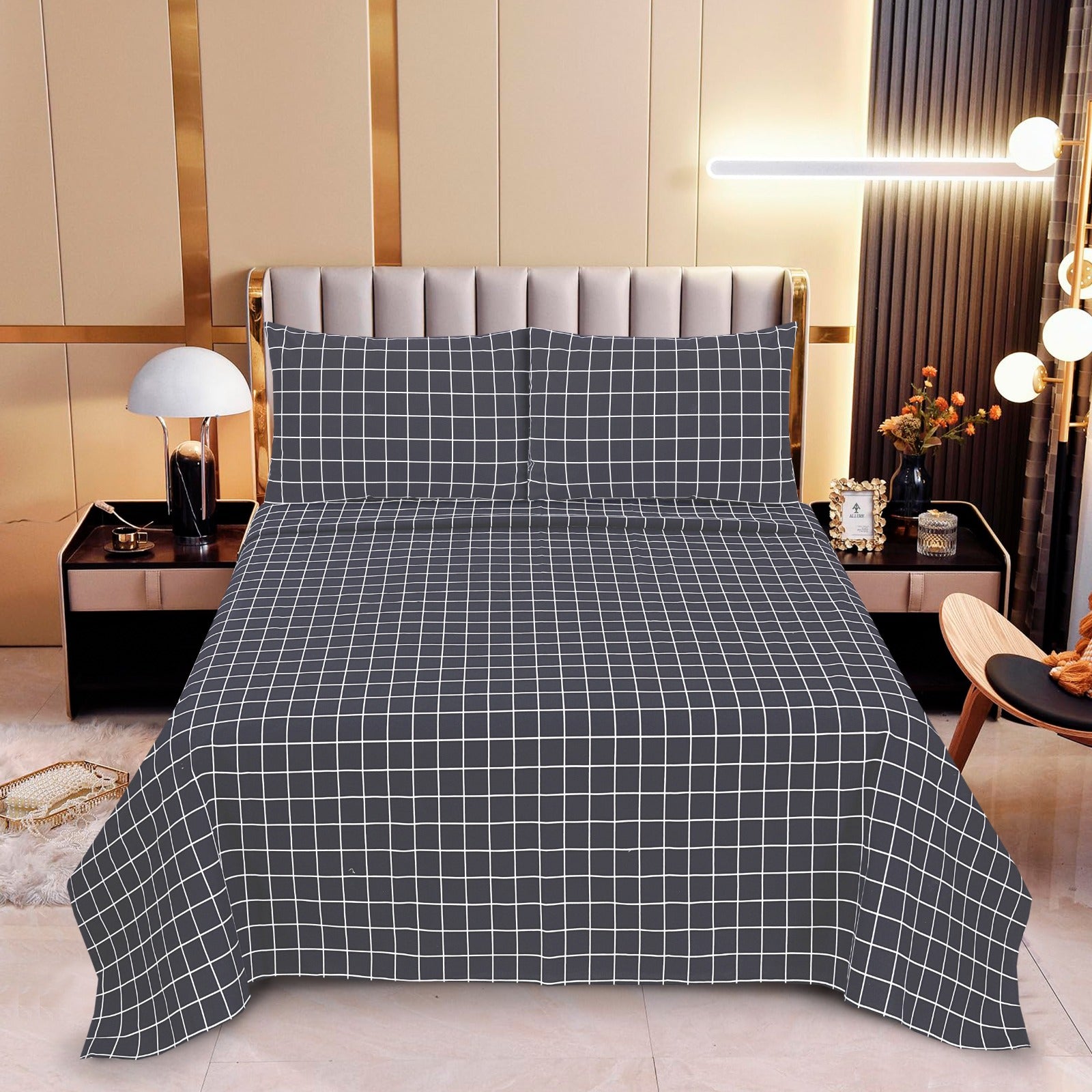 Charcoal Grey Geometry - Cotton